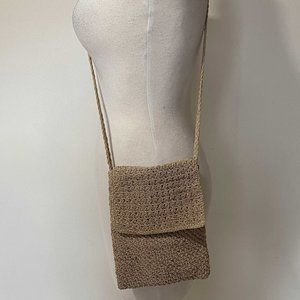 Vintage Woven Cross Body Purse - Beige